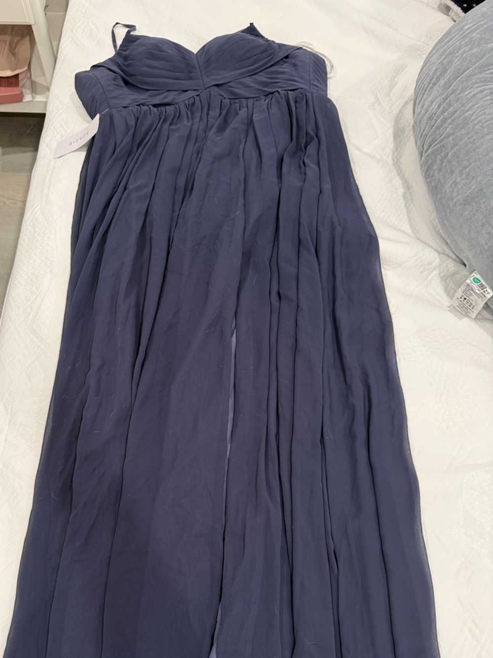 Azazie Navy Strapless Chiffon Maxi Skirted Gown